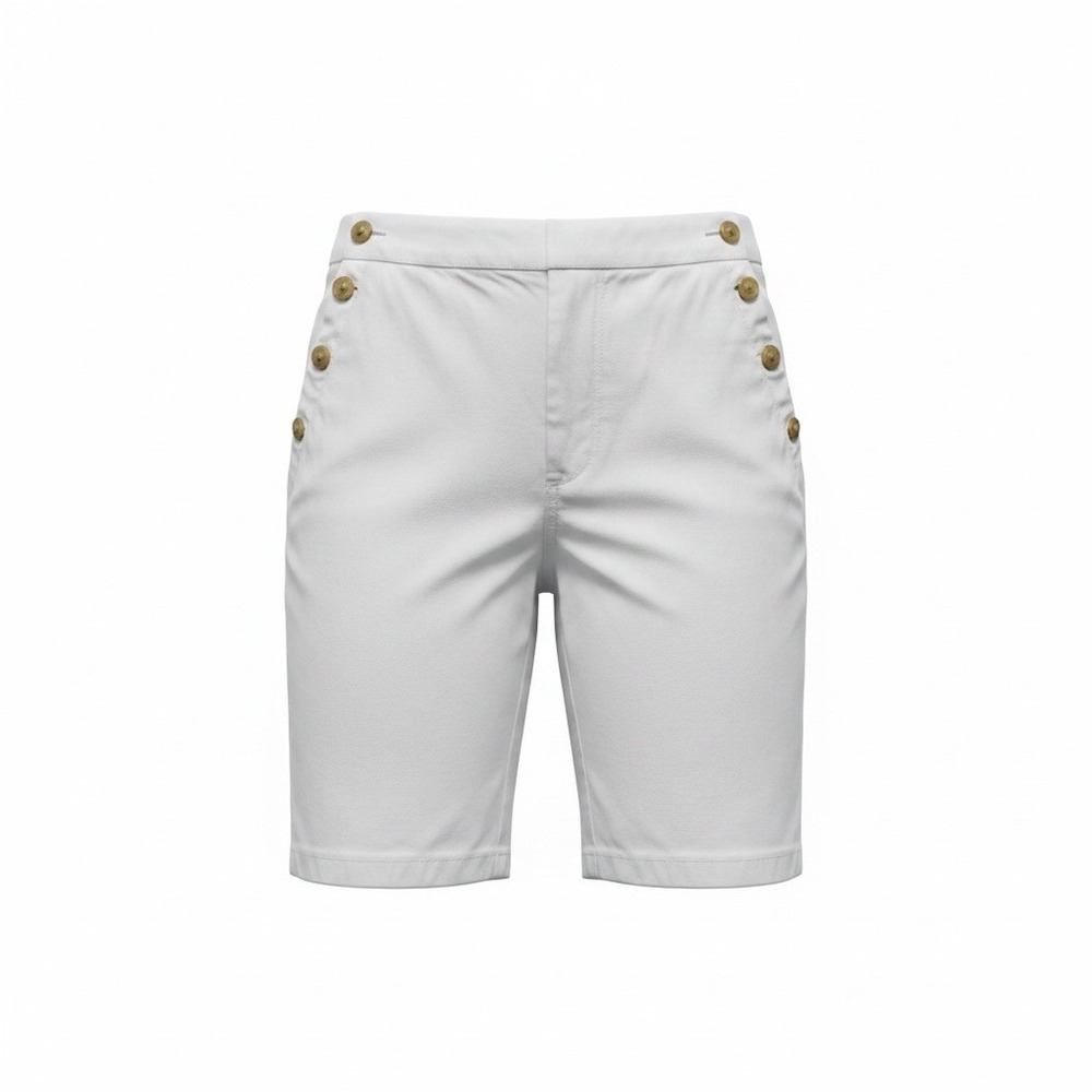 Liz Claiborne Womens XL White Bermuda Shorts Elastic Waist Gold Buttons RN 19747